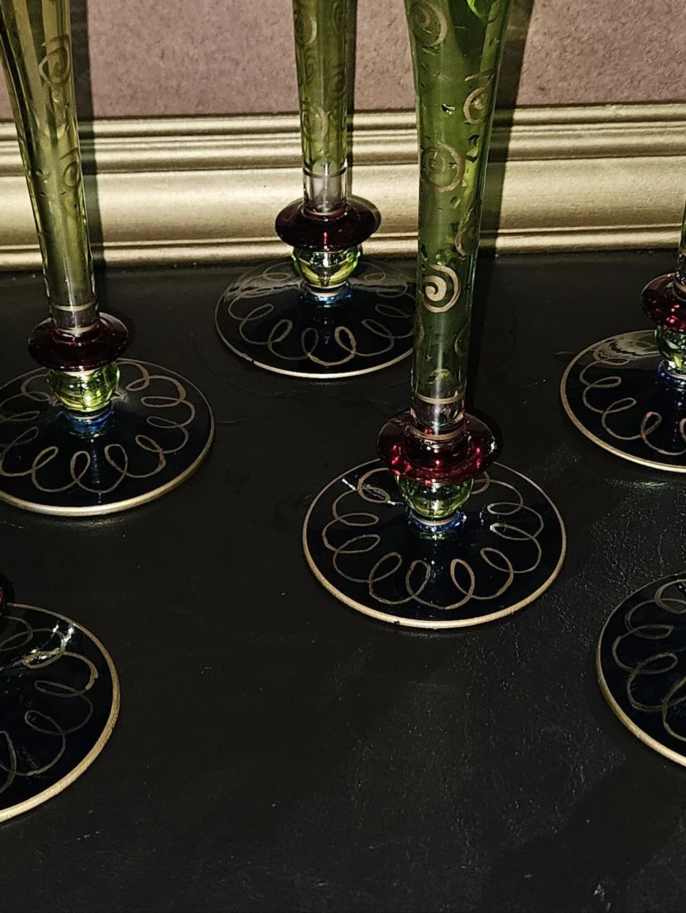 Vintage Pier 1 Set of 6 Hand Painted Colorful Champaign Glasses
